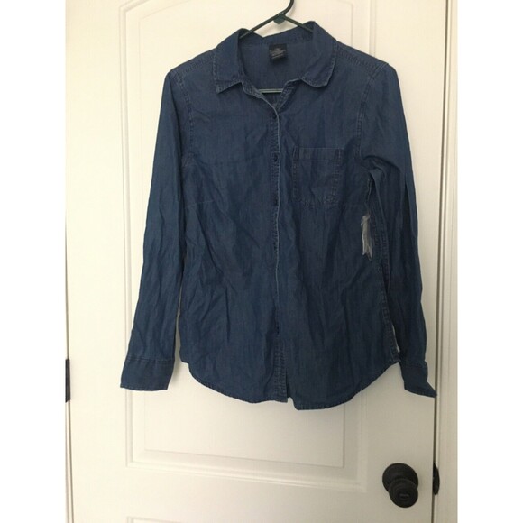 Faded Glory Women's Blue Long Sleeve Button-Up Jean Shirt Size Medium 8-10 - Picture 2 of 11
